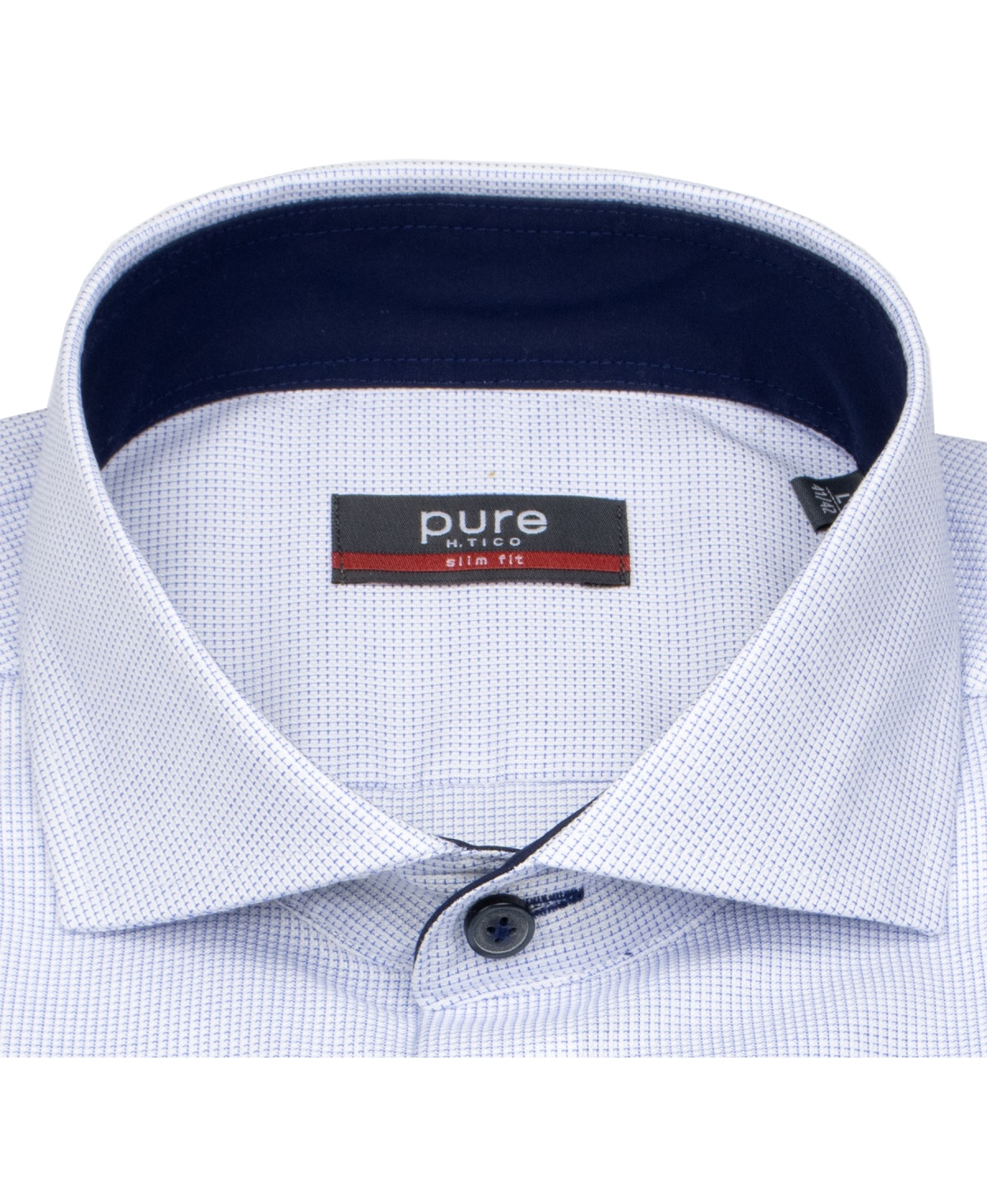 Pure Hemd - Slim Fit - Haifischkragen - fein kariert - Kontrastknöpfe - blau - ohne OVP