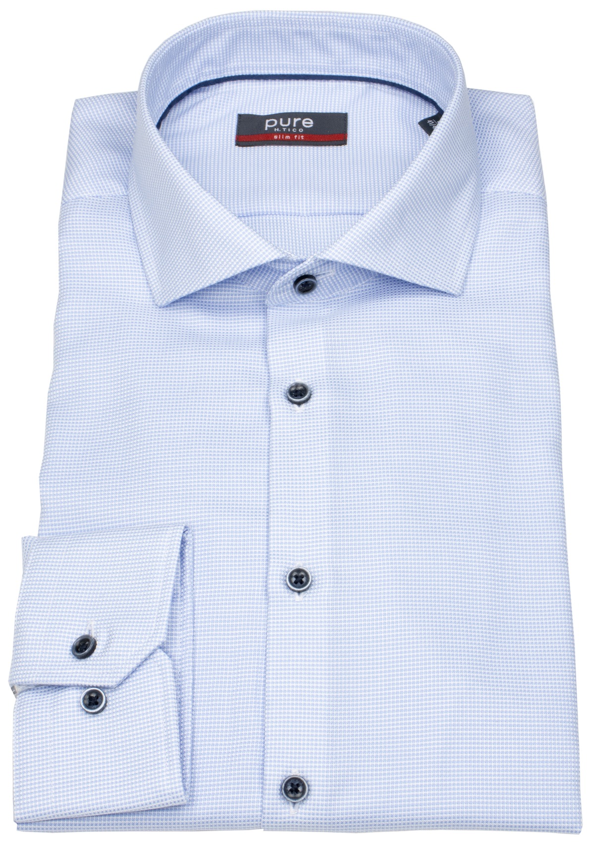 Pure Hemd - Slim Fit - Haifischkragen - Kontrastknöpfe - hellblau / weiß
