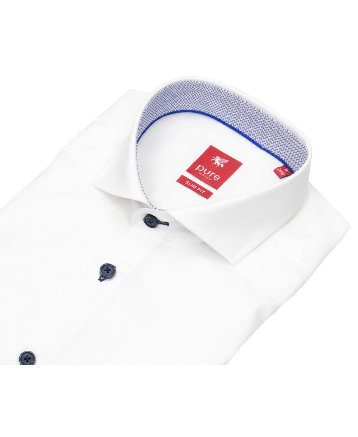 Pure Hemd - Slim Fit - Haifischkragen - Kontrastknöpfe - weiß