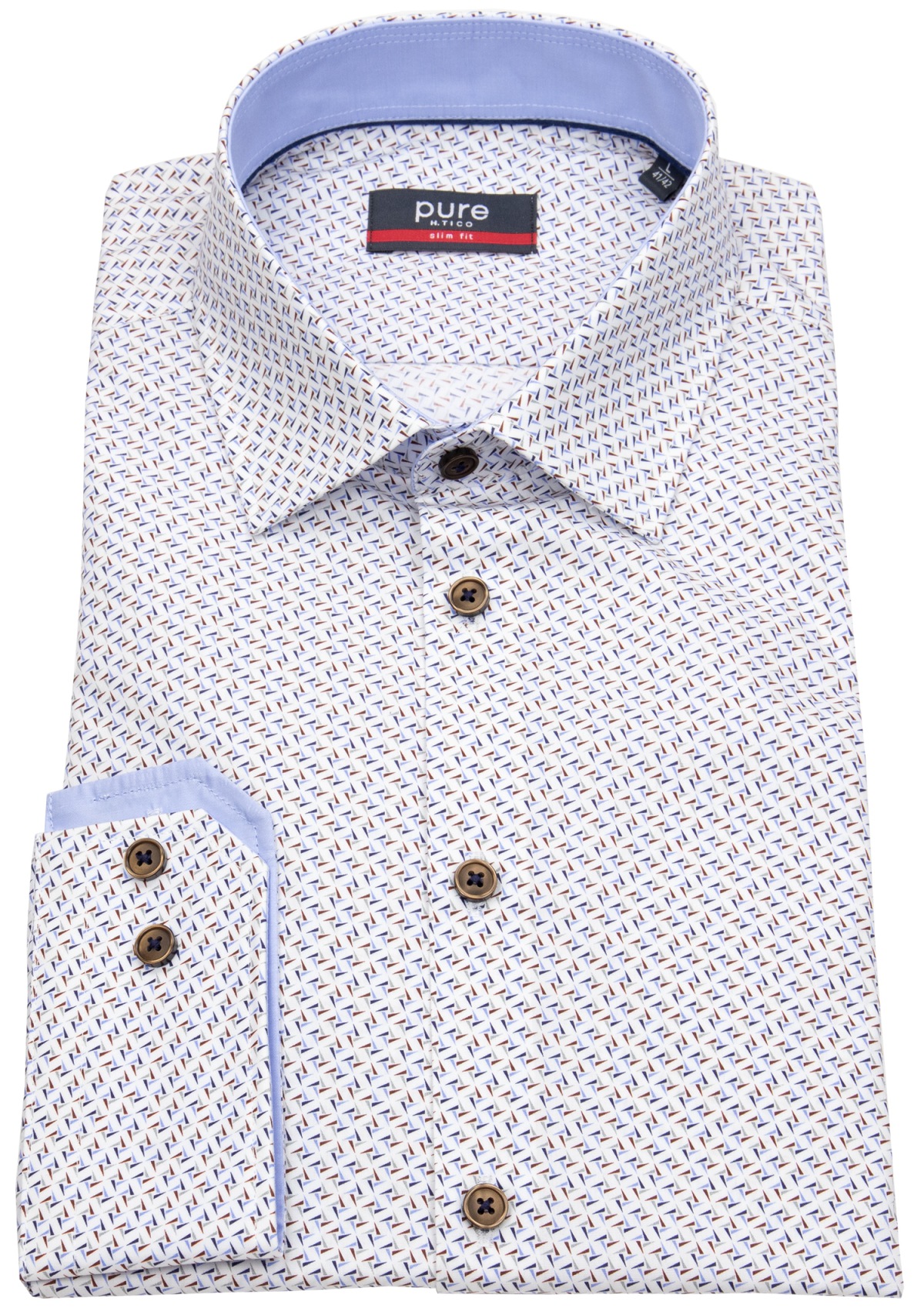 Pure Hemd - Slim Fit - Kontrastknöpfe - blau / braun / weiß - ohne OVP