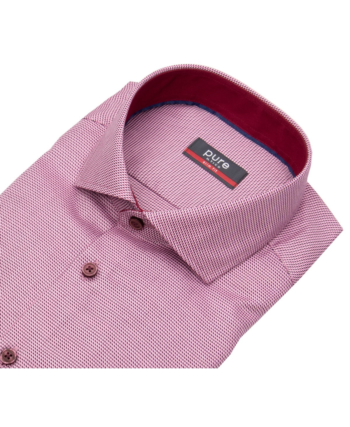 Pure Hemd - Slim Fit - Kontrastknöpfe - rosé / dunkelrot