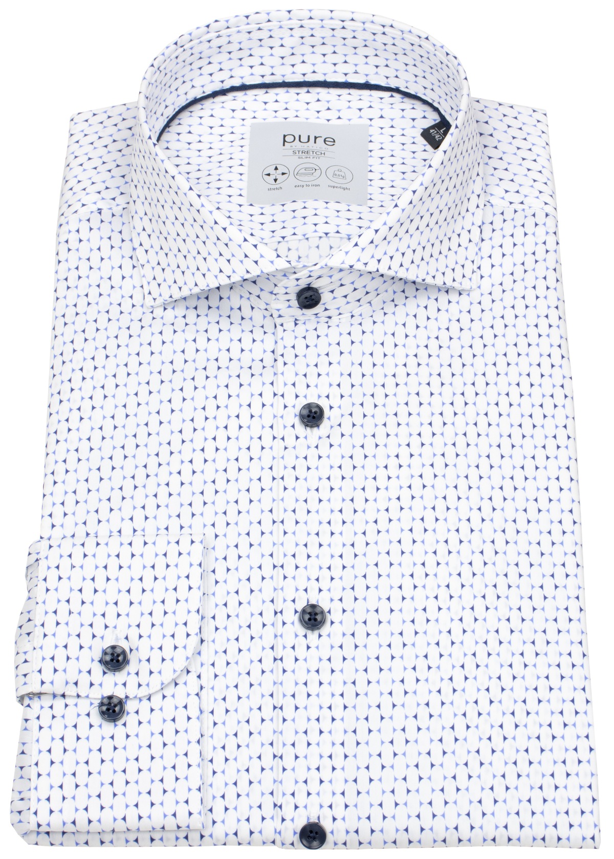 Pure Hemd - Slim Fit Stretch - Haifischkragen - Kontrastknöpfe - dunkelblau / hellblau
