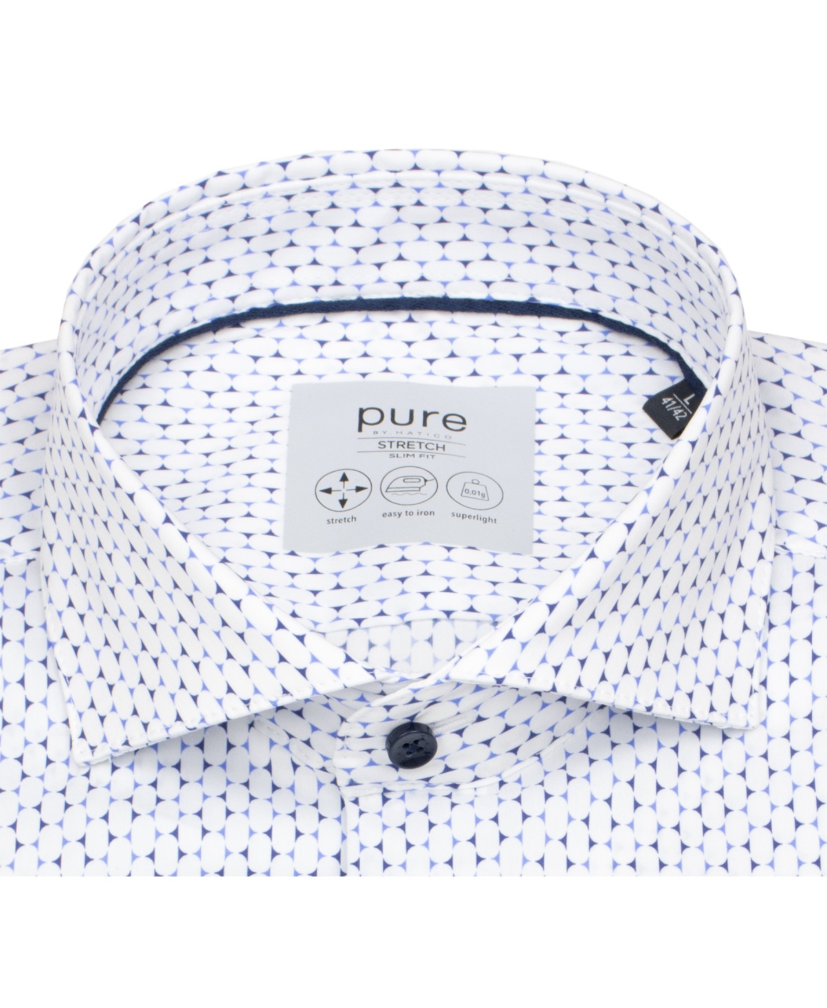Pure Hemd - Slim Fit Stretch - Haifischkragen - Kontrastknöpfe - dunkelblau / hellblau