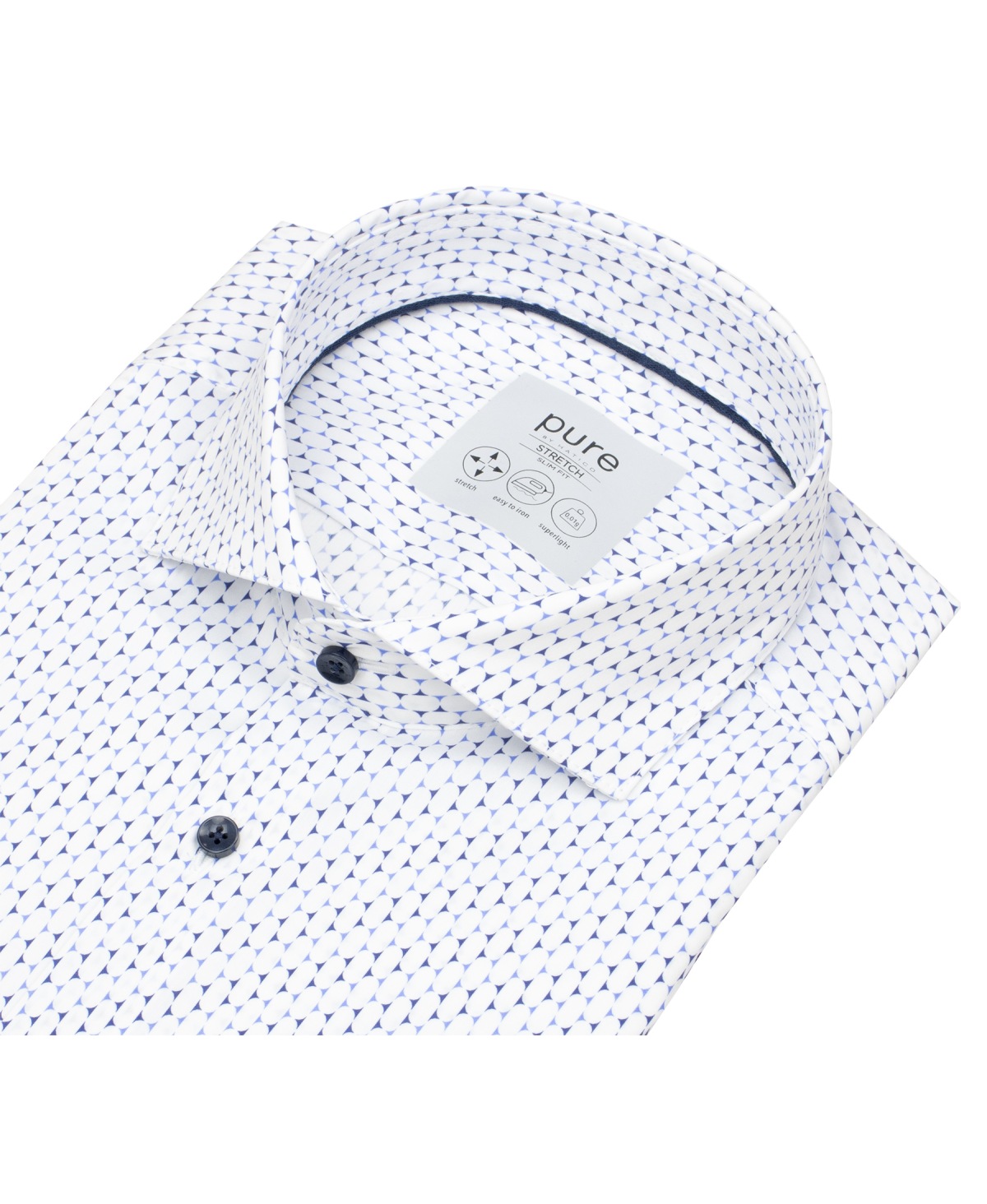 Pure Hemd - Slim Fit Stretch - Haifischkragen - Kontrastknöpfe - dunkelblau / hellblau