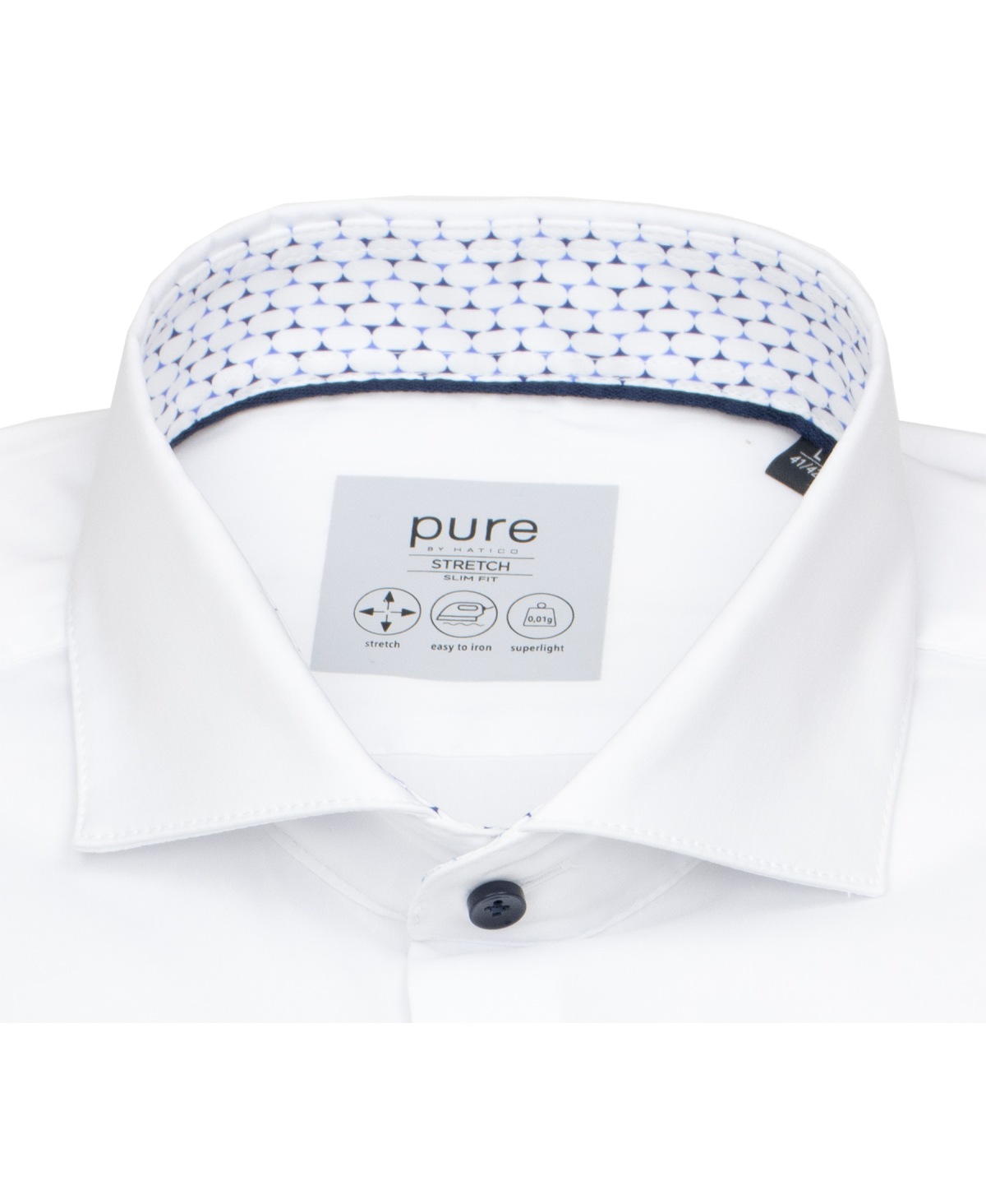 Pure Hemd - Slim Fit Stretch - Haifischkragen - Kontrastknöpfe - weiß