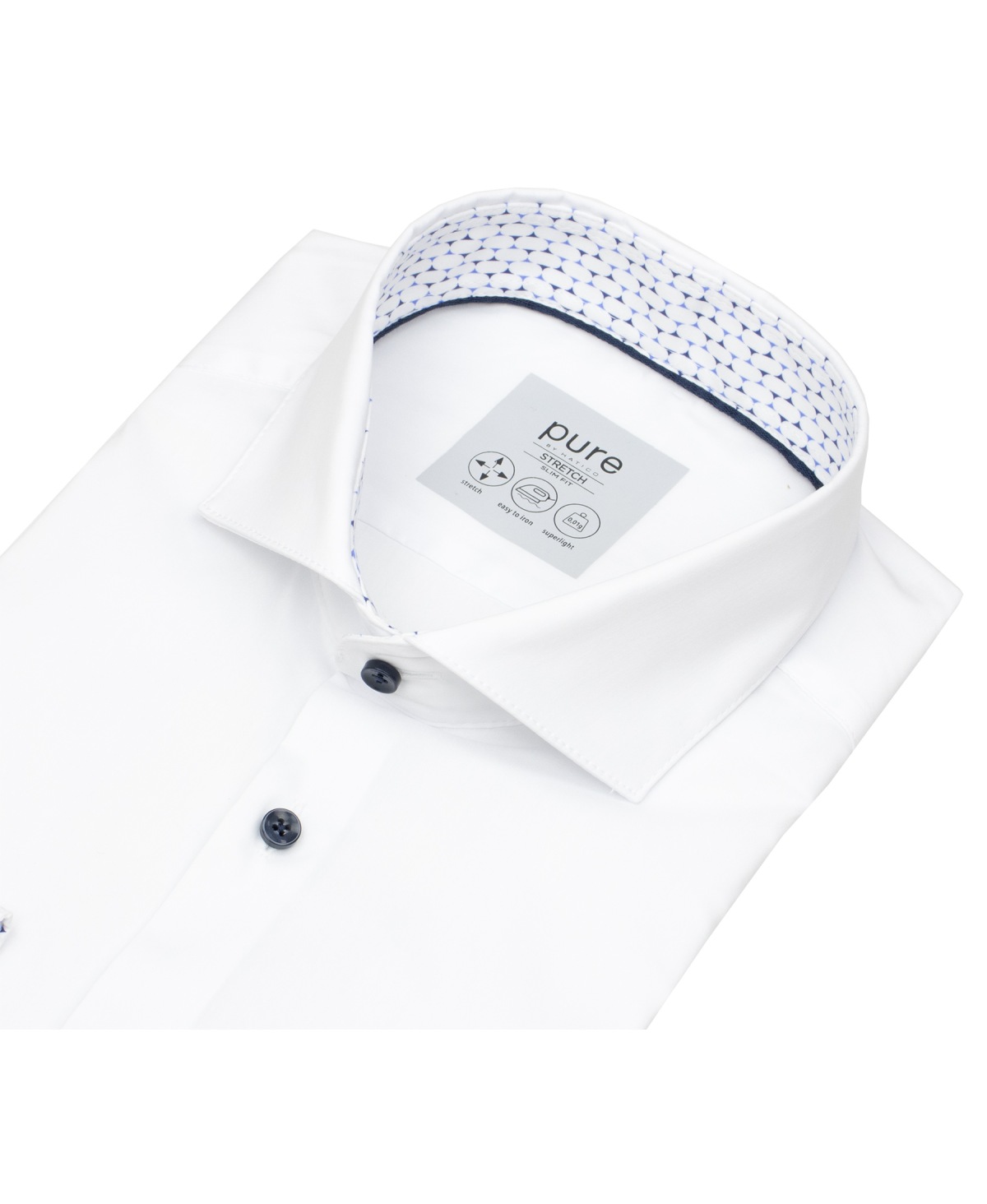 Pure Hemd - Slim Fit Stretch - Haifischkragen - Kontrastknöpfe - weiß