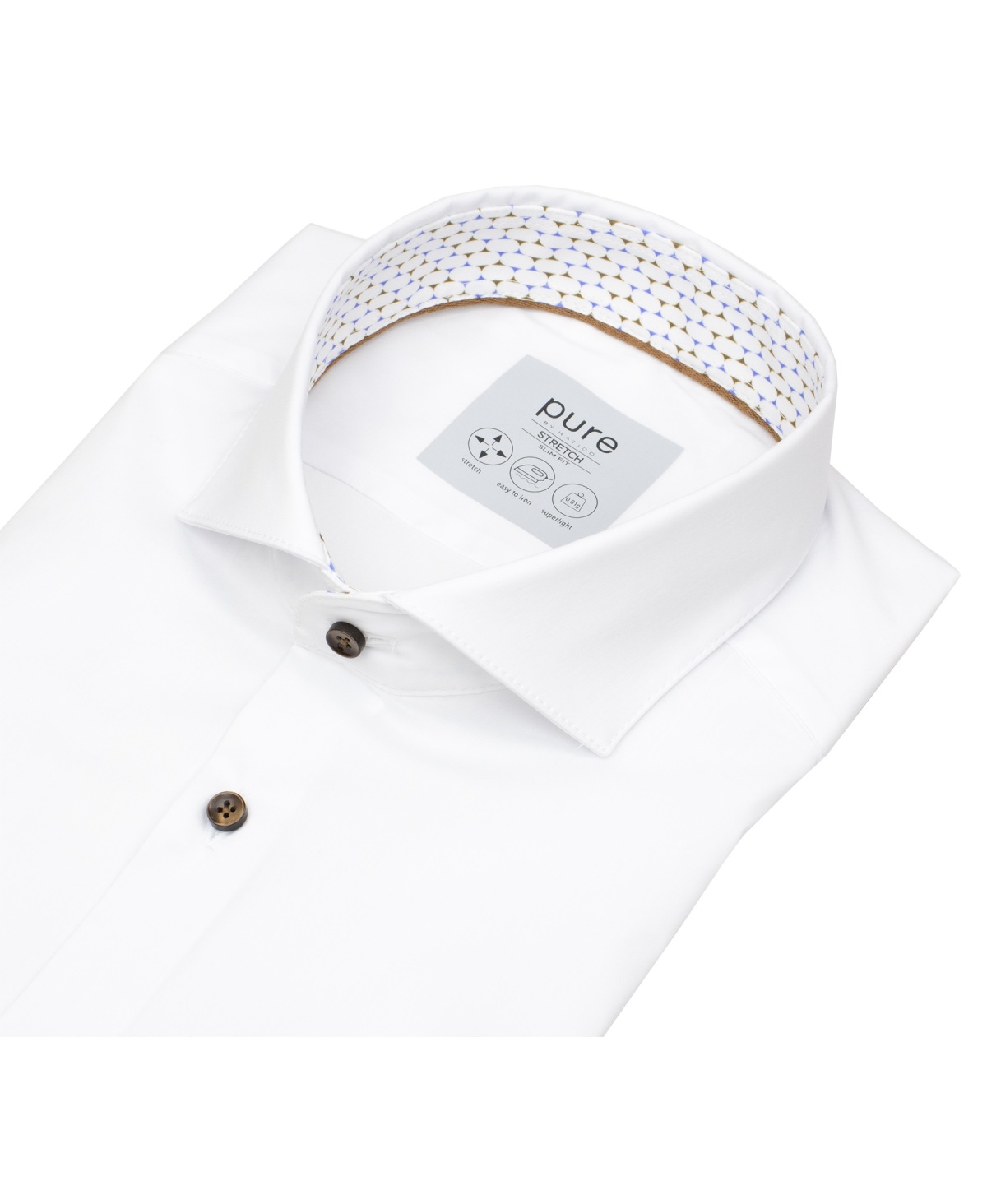 Pure Hemd - Slim Fit Stretch - Haifischkragen - Kontrastknöpfe - weiß
