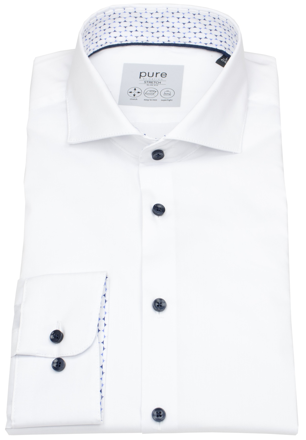 Pure Hemd - Slim Fit Stretch - Haifischkragen - Kontrastknöpfe - weiß