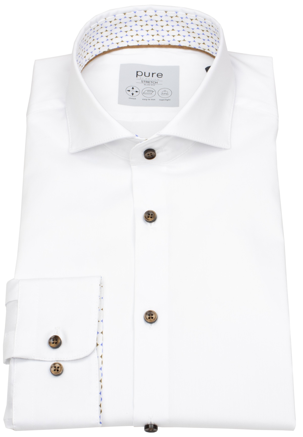 Pure Hemd - Slim Fit Stretch - Haifischkragen - Kontrastknöpfe - weiß