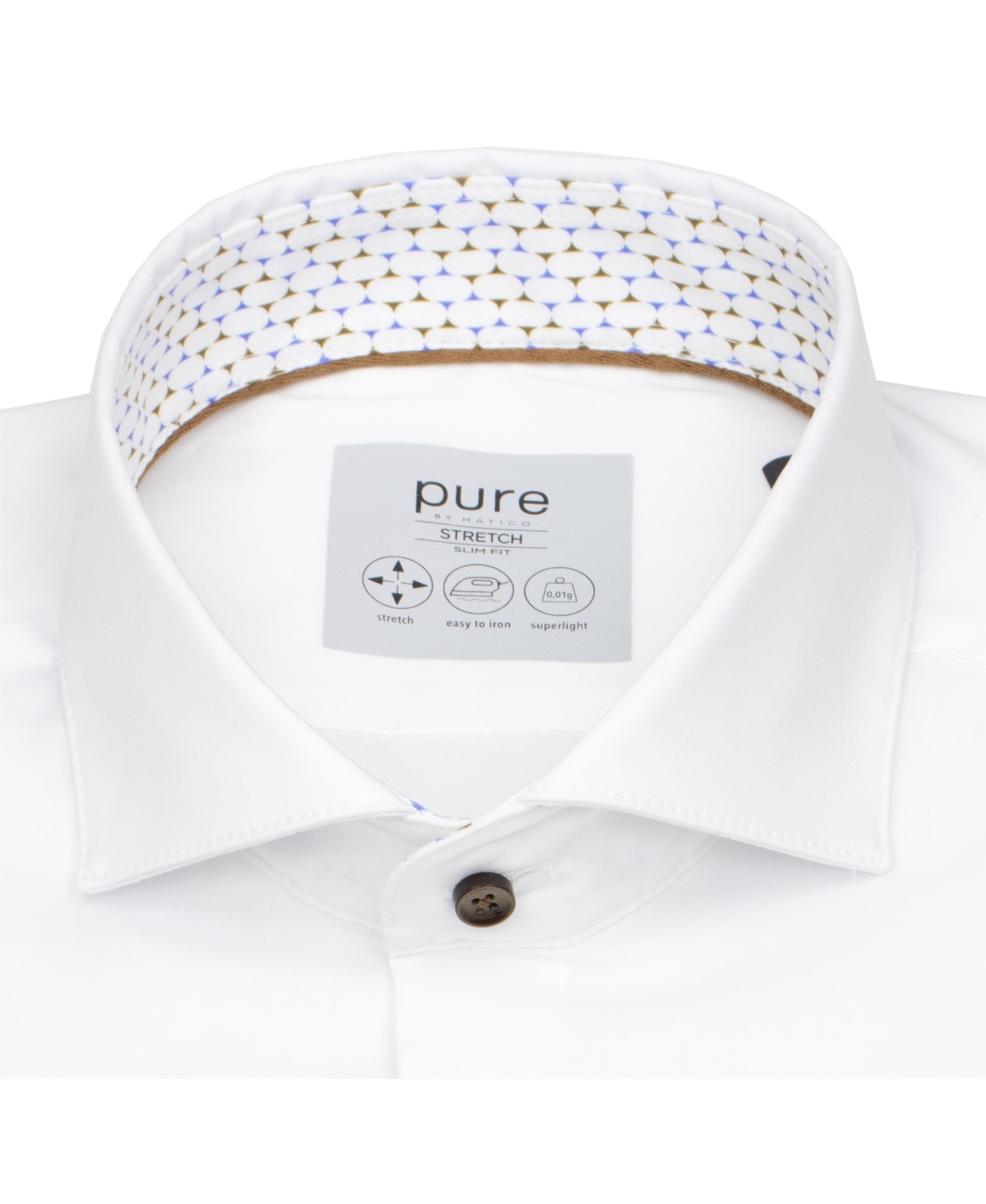 Pure Hemd - Slim Fit Stretch - Haifischkragen - Kontrastknöpfe - weiß
