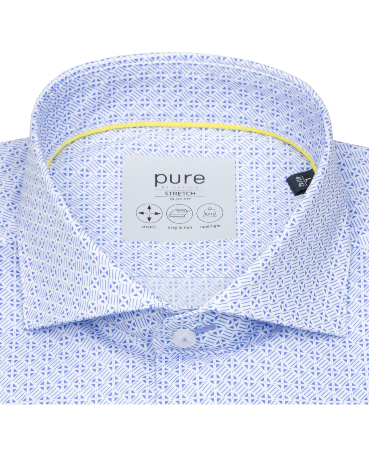Pure Hemd - Slim Fit Stretch - Haifischkragen - Print - blau / hellblau