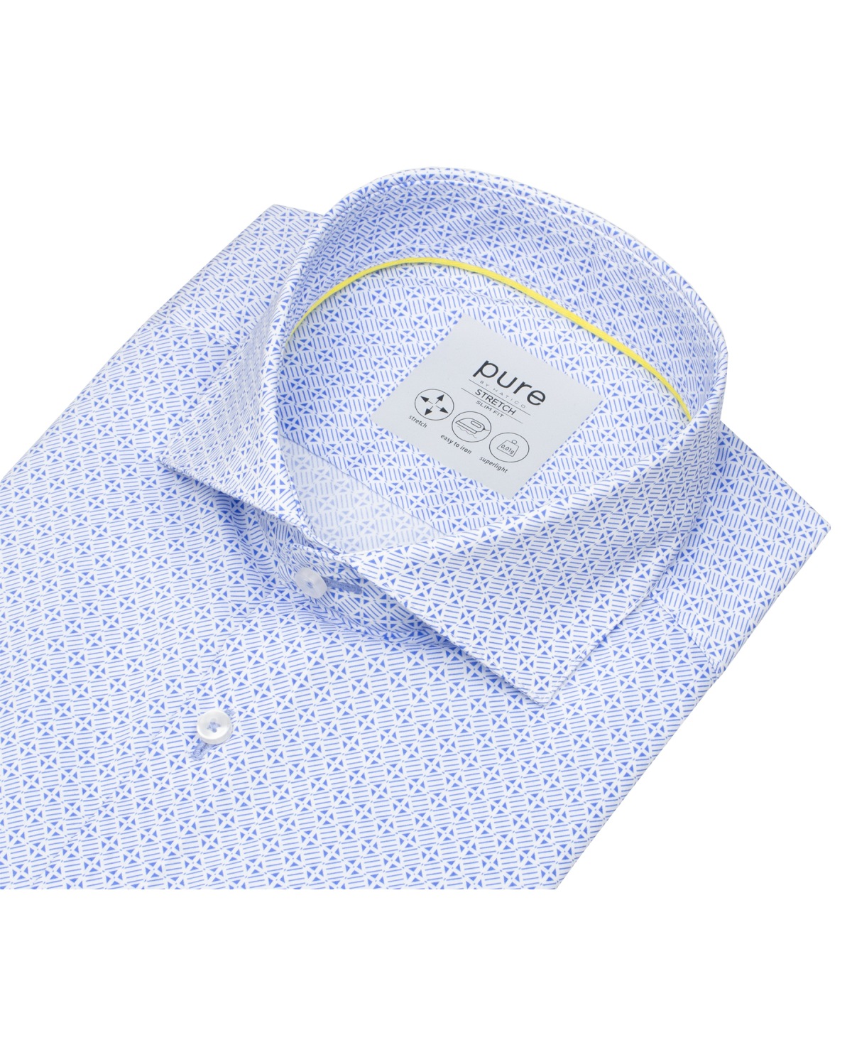 Pure Hemd - Slim Fit Stretch - Haifischkragen - Print - blau / hellblau