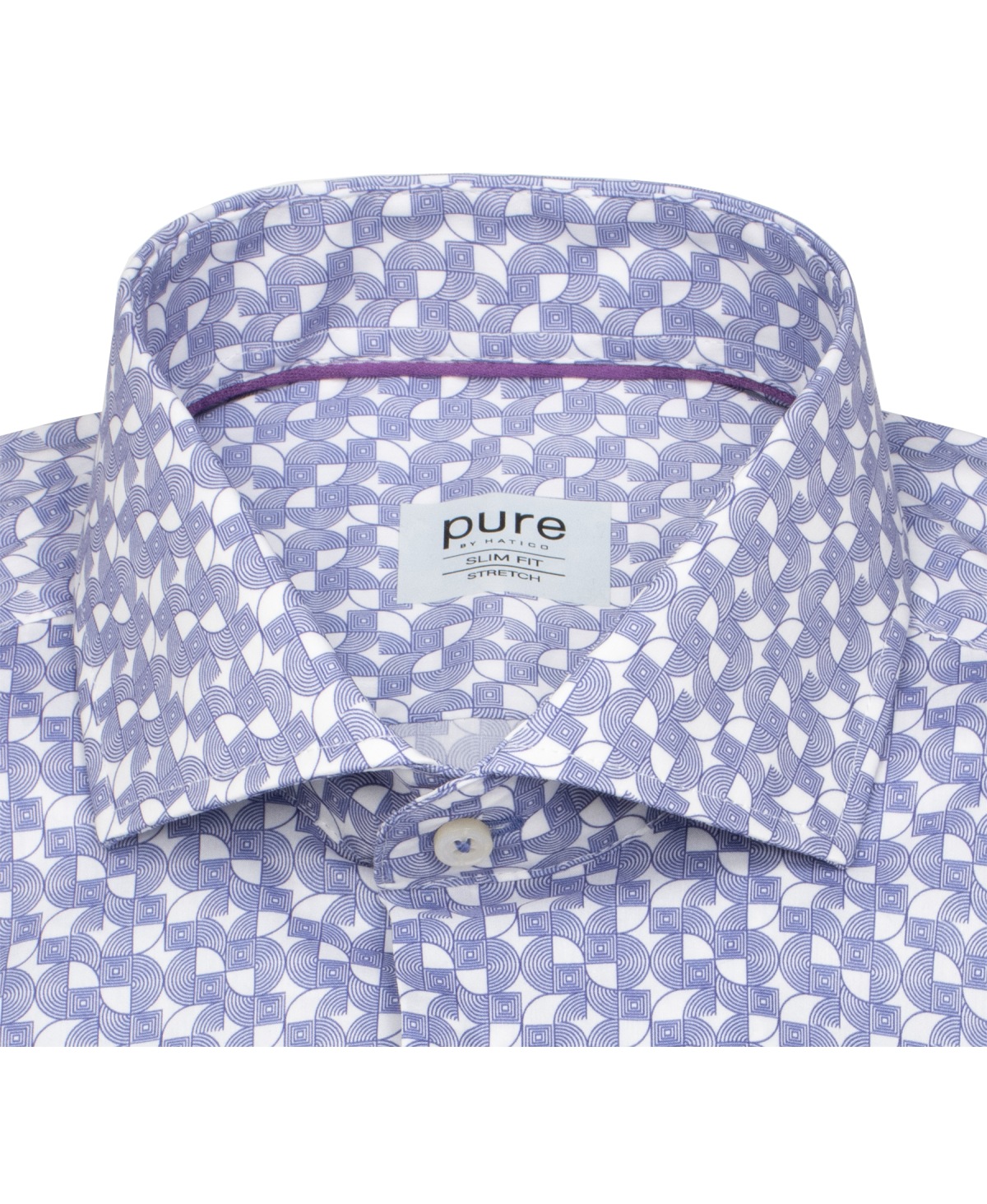 Pure Hemd - Slim Fit Stretch - Haifischkragen - Print - blau / weiß