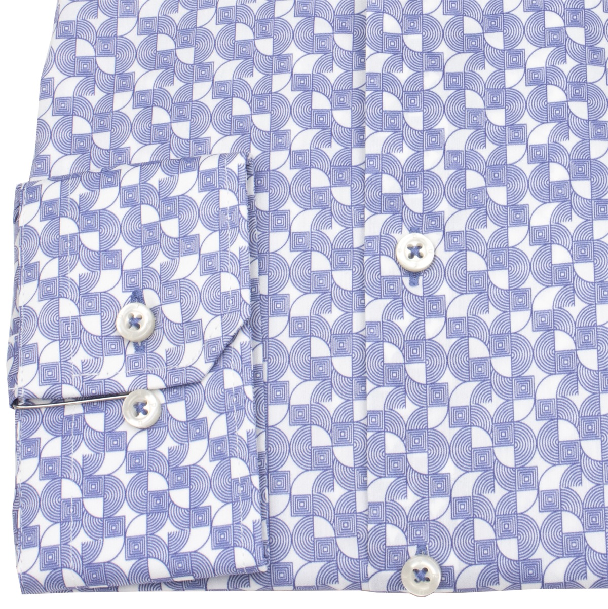 Pure Hemd - Slim Fit Stretch - Haifischkragen - Print - blau / weiß