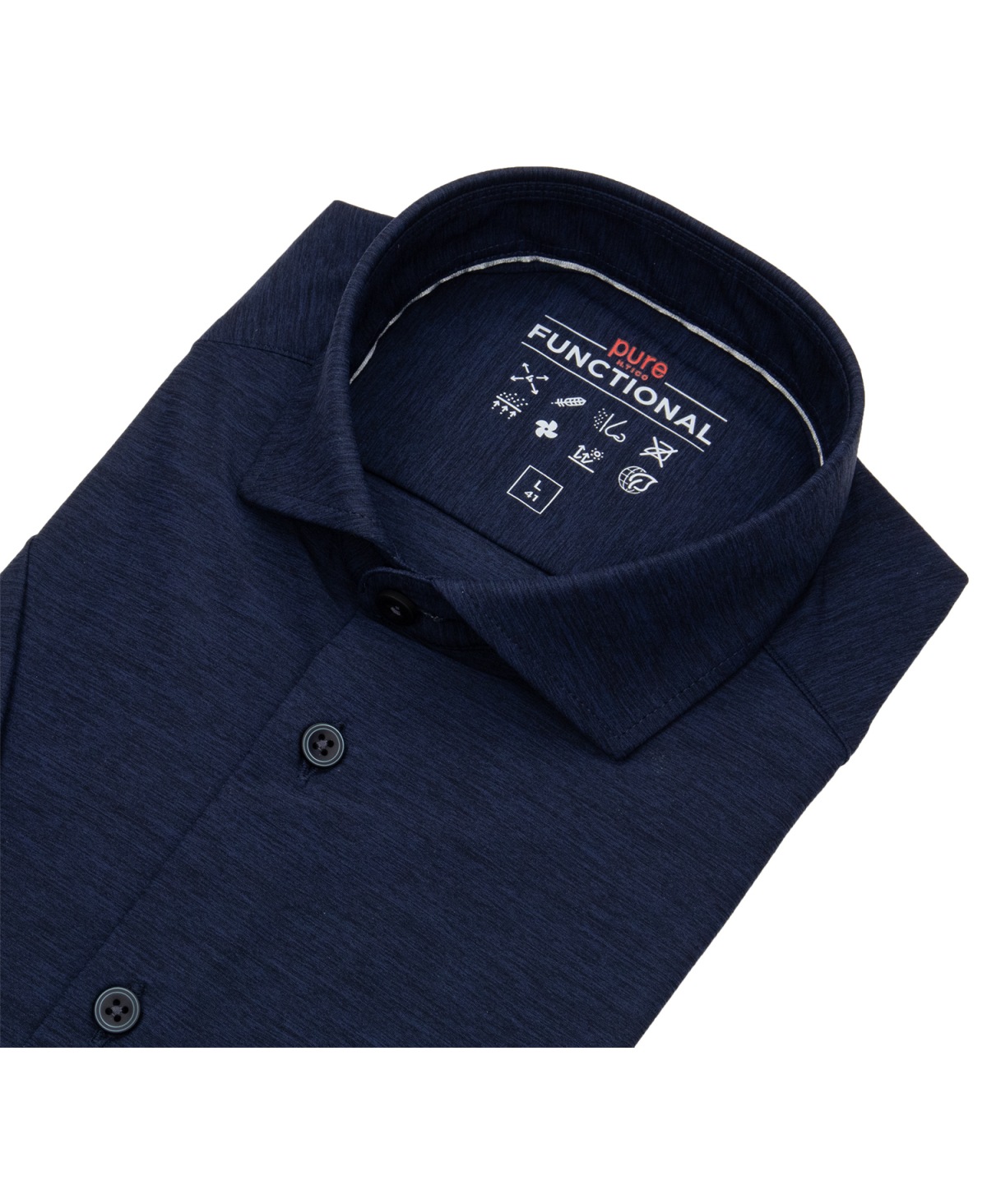 Pure Kurzarmhemd - Slim Fit - Functional Shirt - Haifischkragen - dunkelblau