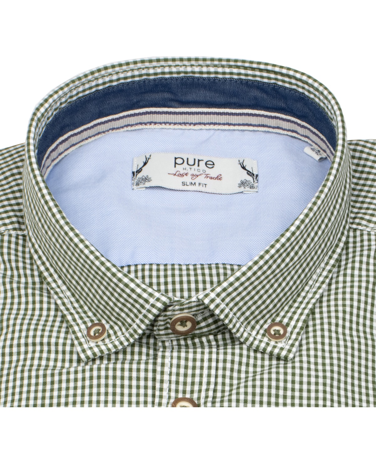 Pure Trachtenhemd - Slim Fit - Button Down - kariert - grün / weiß