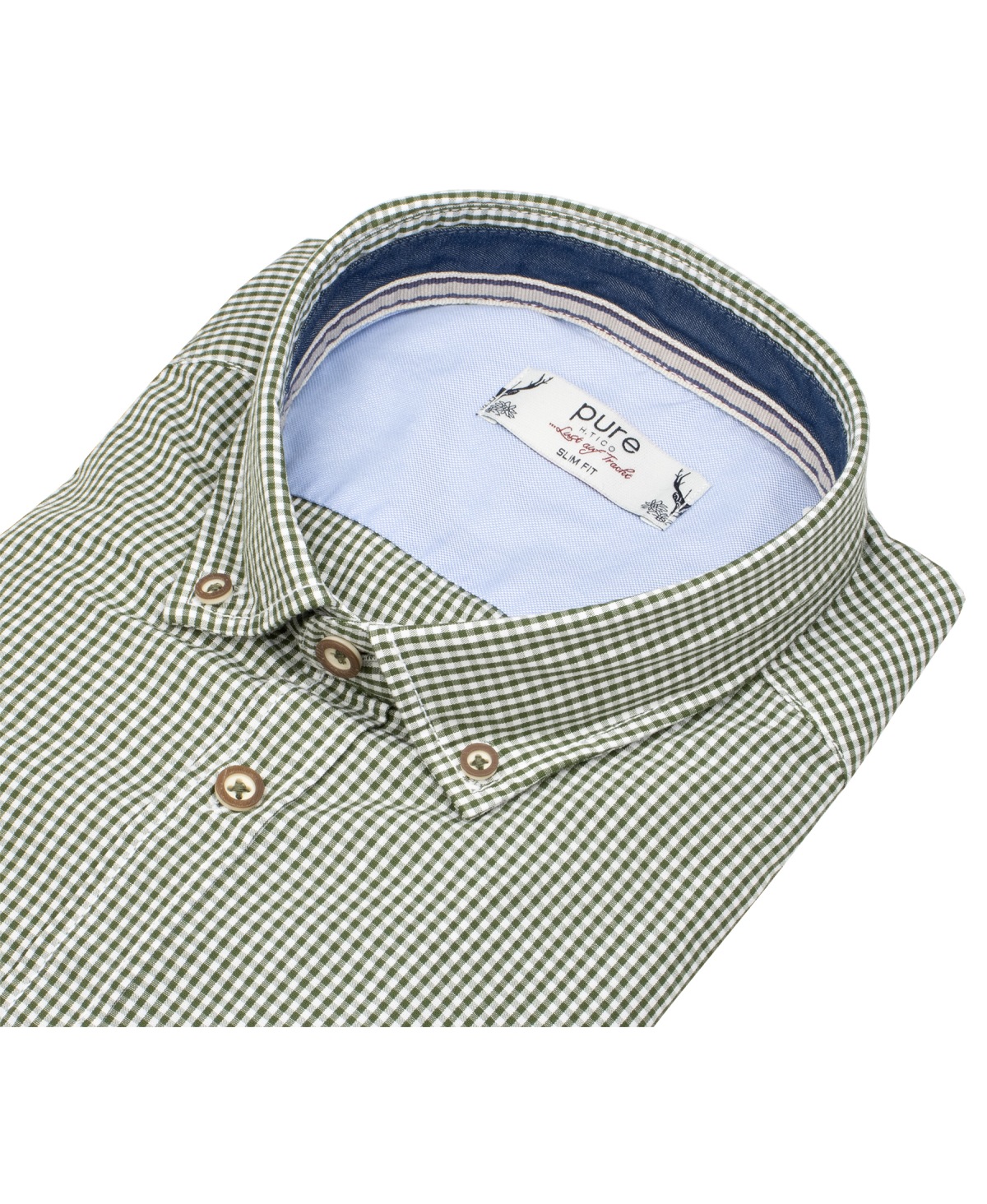 Pure Trachtenhemd - Slim Fit - Button Down - kariert - grün / weiß