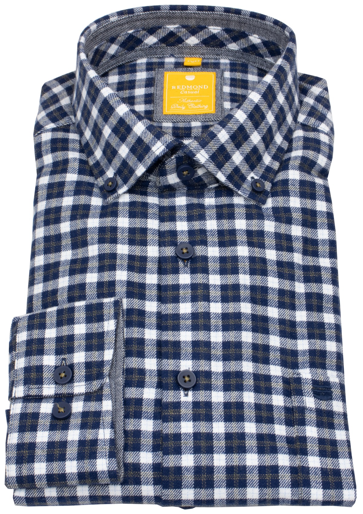 Redmond Flanellhemd - Modern Fit - Button Down - kariert - blau / weiß - ohne OVP