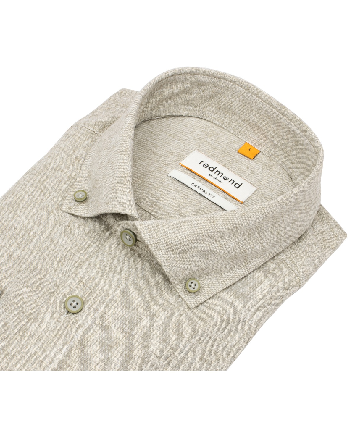 Redmond Hemd - Casual Fit - Button Down Kragen - Leinen Mix - beige