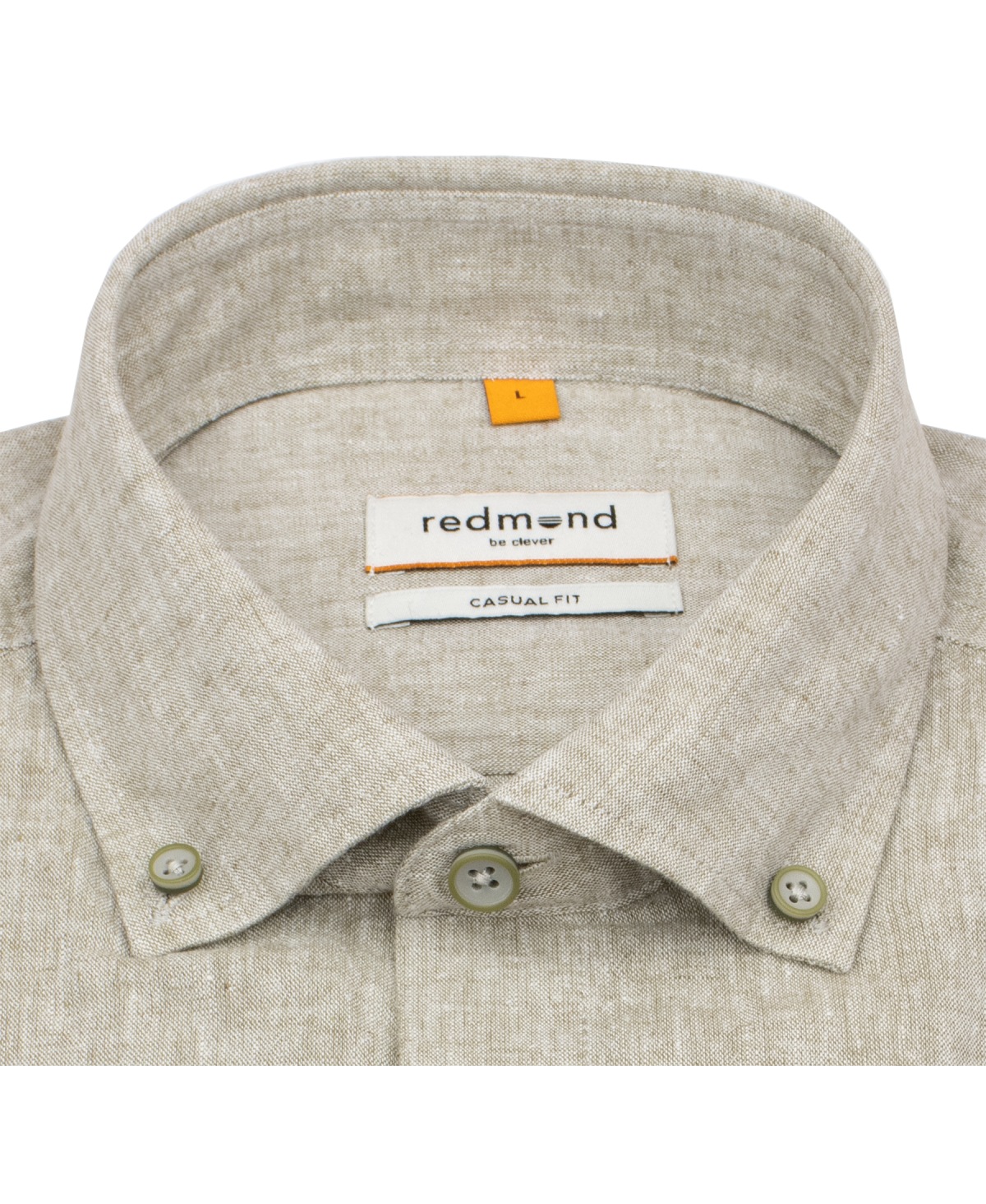 Redmond Hemd - Casual Fit - Button Down Kragen - Leinen Mix - beige