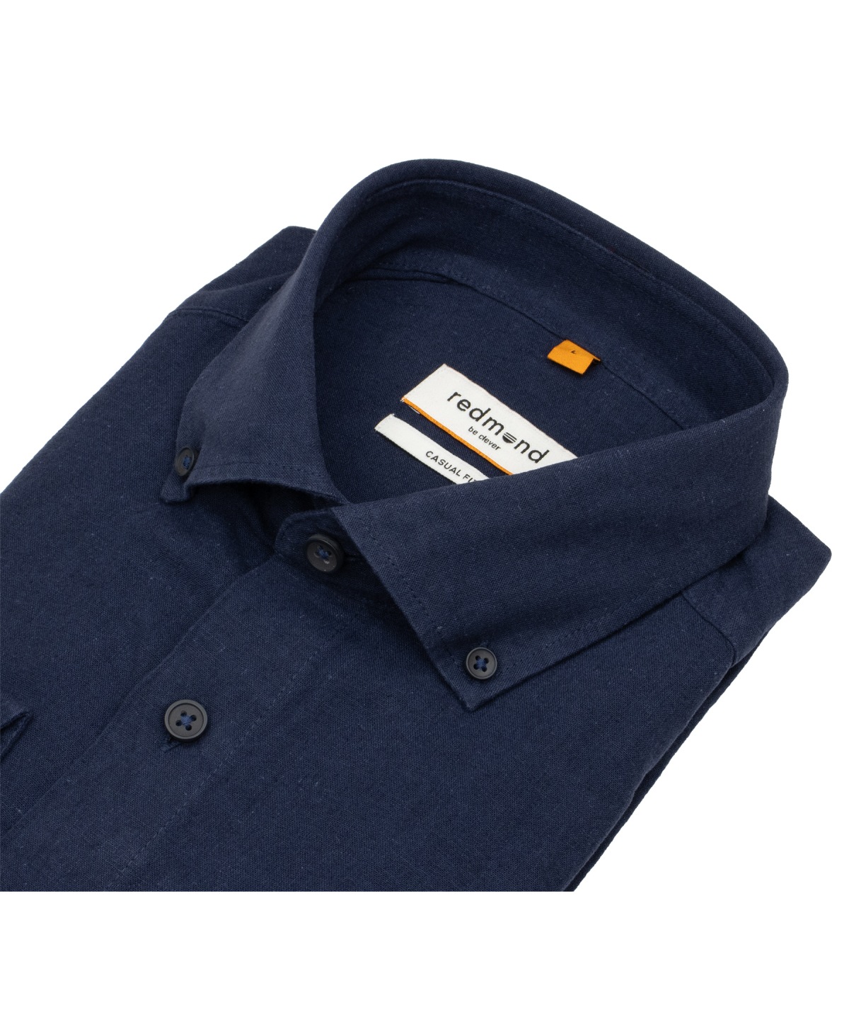 Redmond Hemd - Casual Fit - Button Down Kragen - Leinen Mix - dunkelblau