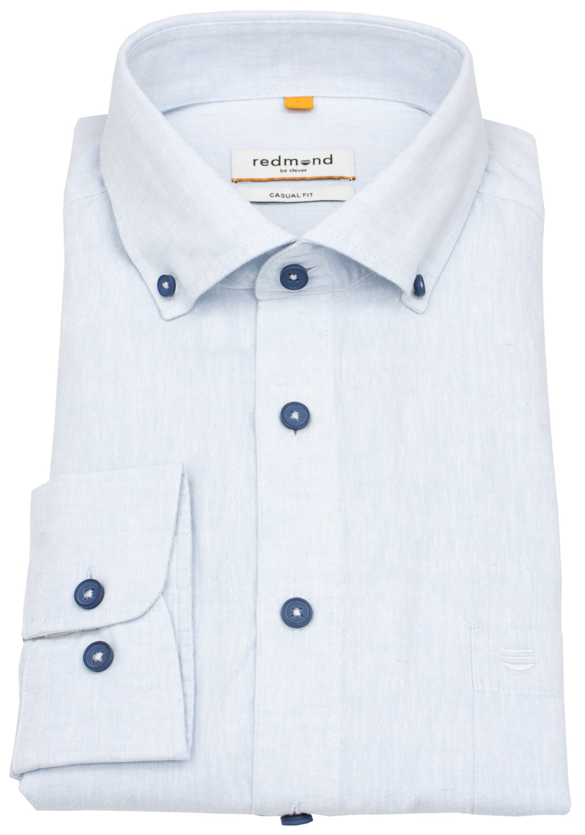 Redmond Hemd - Casual Fit - Button Down Kragen - Leinen Mix - hellblau