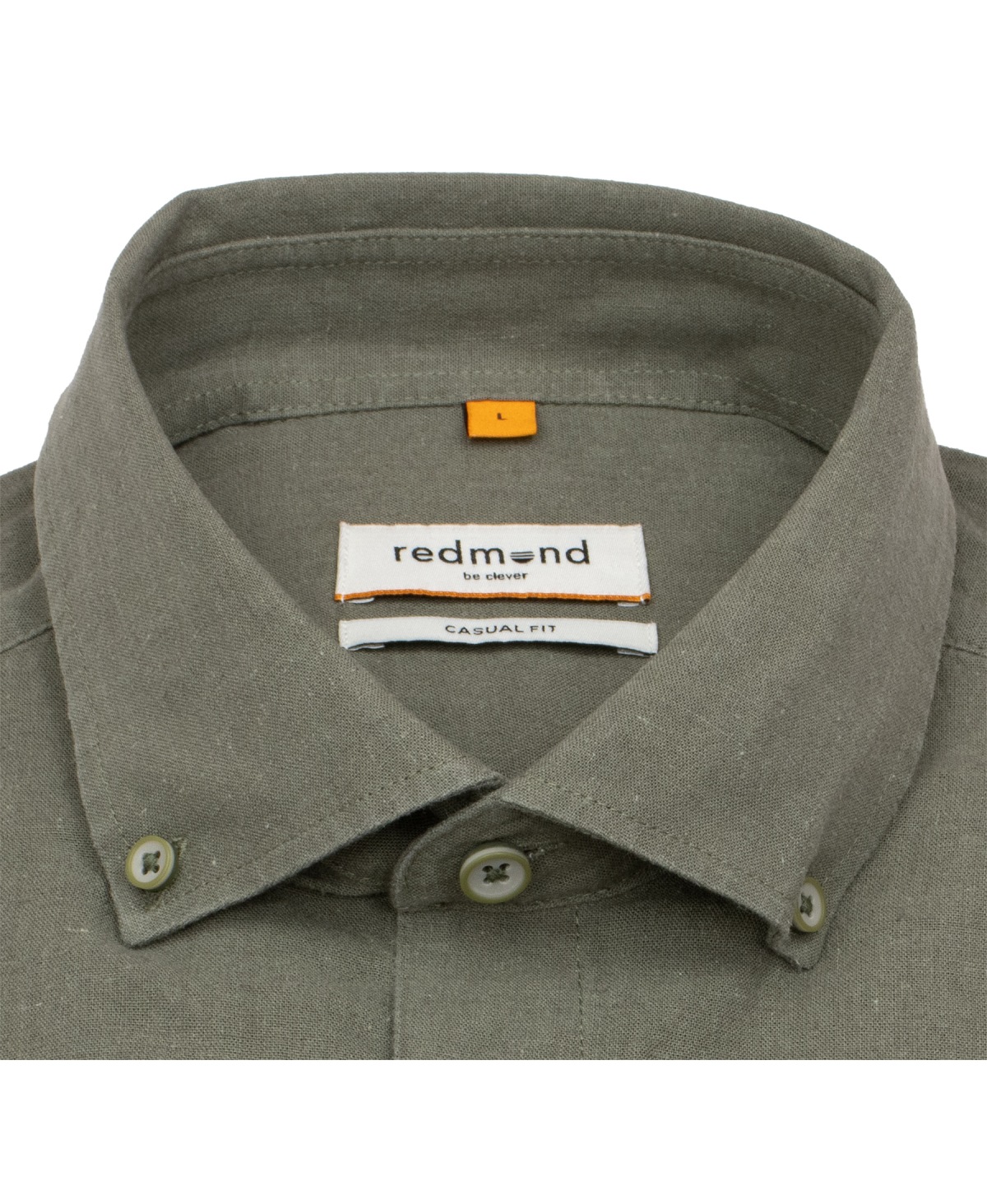 Redmond Hemd - Casual Fit - Button Down Kragen - Leinen Mix - olivgrün