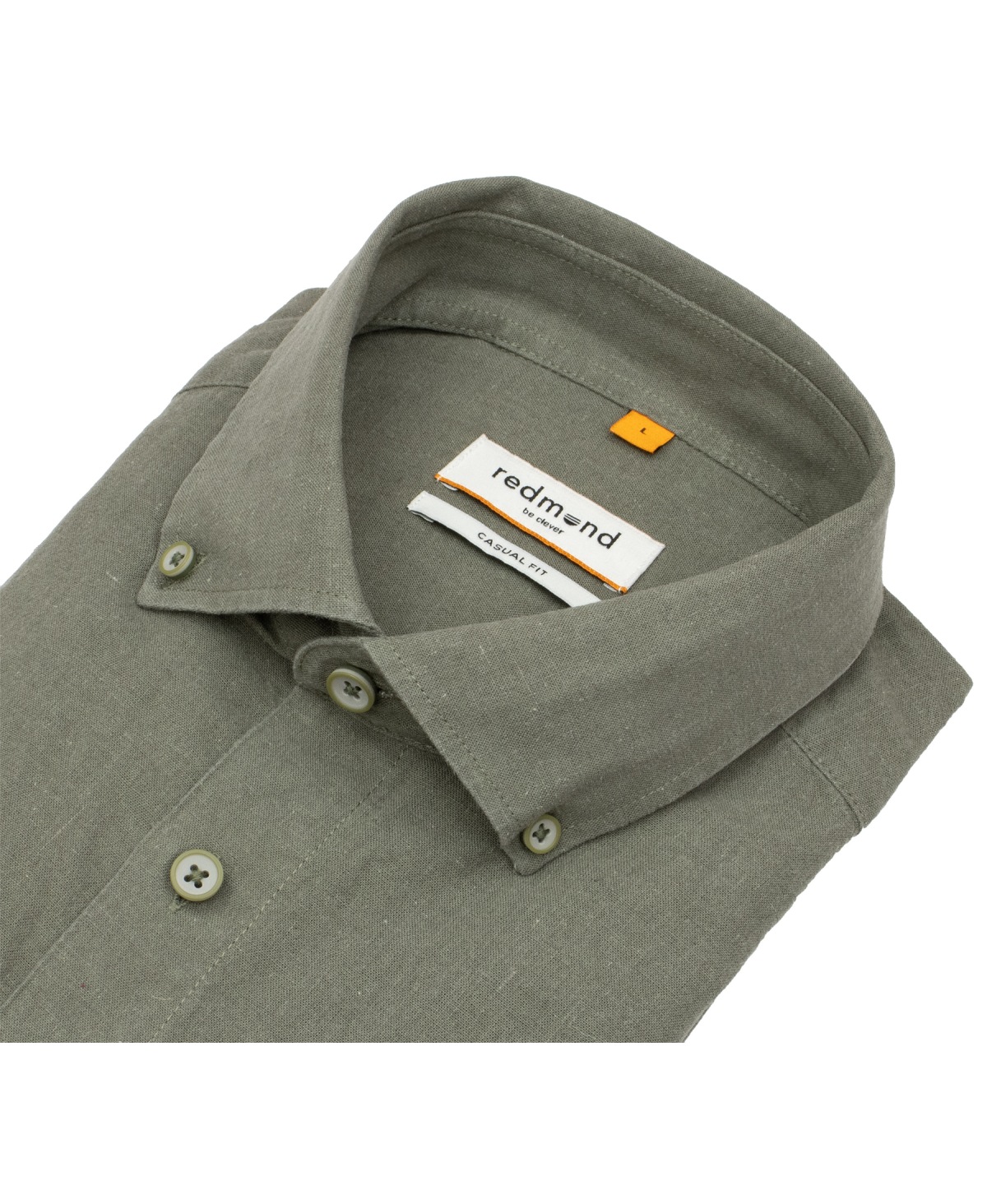 Redmond Hemd - Casual Fit - Button Down Kragen - Leinen Mix - olivgrün
