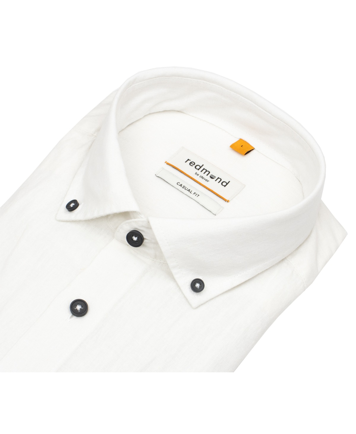 Redmond Hemd - Casual Fit - Button Down Kragen - Leinen Mix - weiß