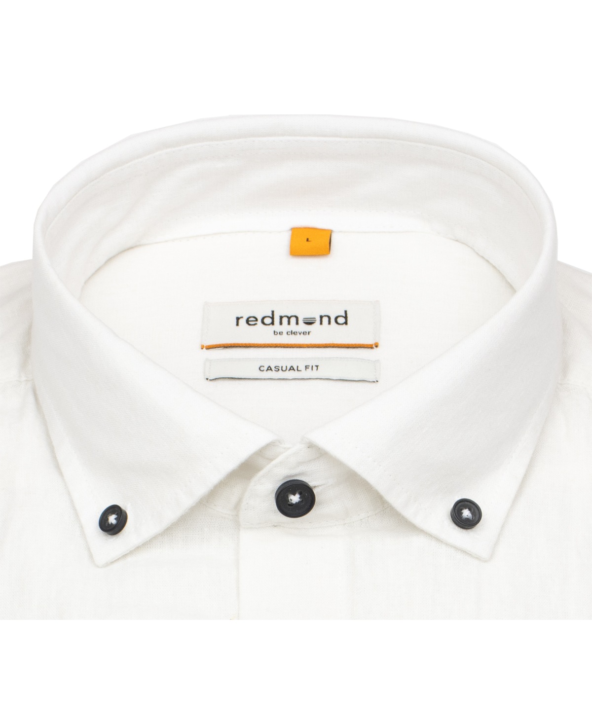 Redmond Hemd - Casual Fit - Button Down Kragen - Leinen Mix - weiß