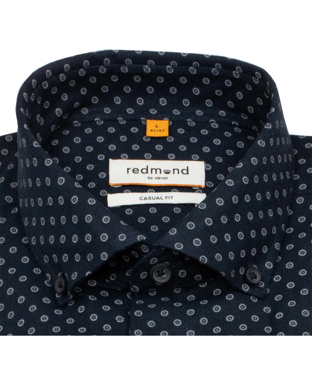 Redmond Hemd - Casual Fit - Button Down Kragen - Print - dunkelblau / grau