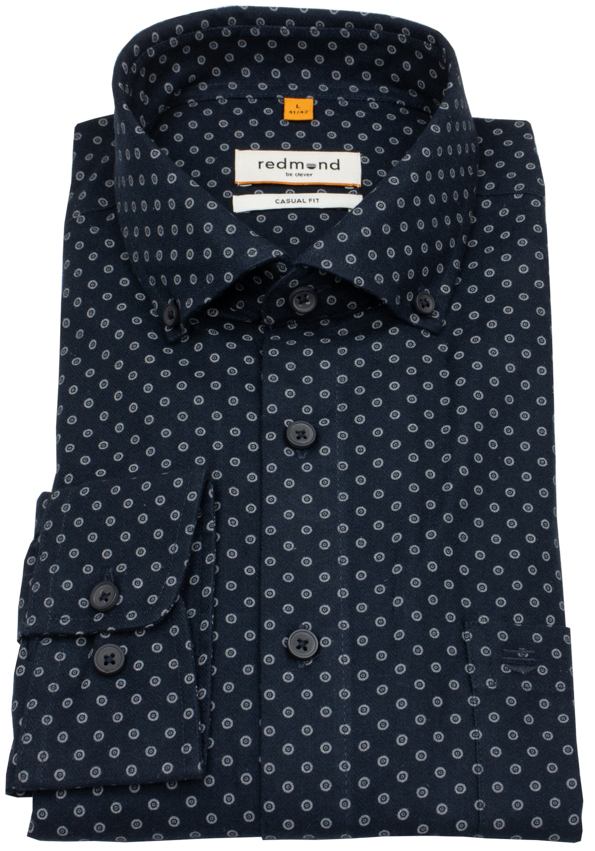 Redmond Hemd - Casual Fit - Button Down Kragen - Print - dunkelblau / grau