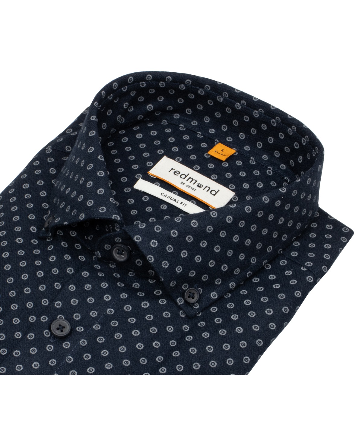 Redmond Hemd - Casual Fit - Button Down Kragen - Print - dunkelblau / grau