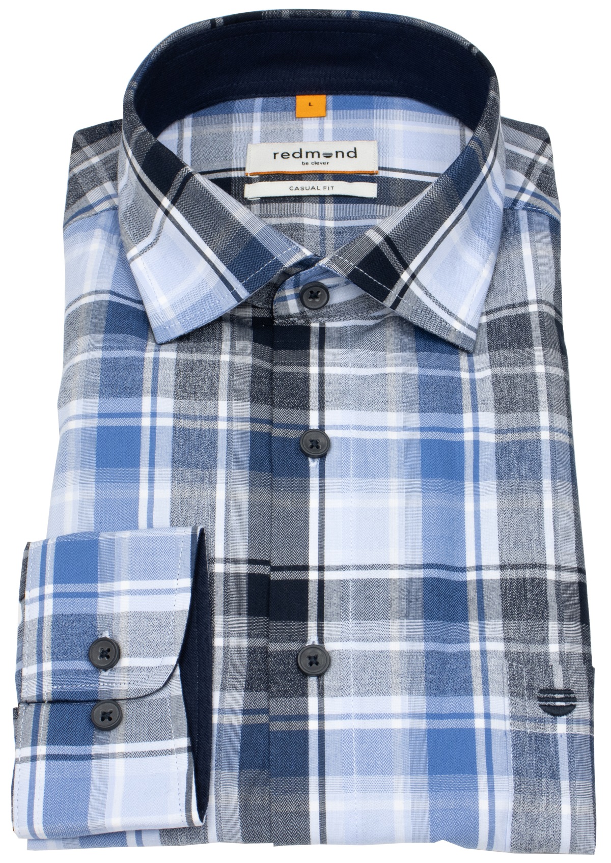 Redmond Hemd - Casual Fit - Kentkragen - kariert - blau / weiß