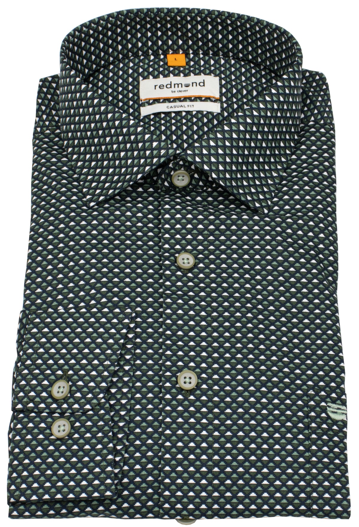 Redmond Hemd - Casual Fit - Kentkragen - Print - grün / weiß