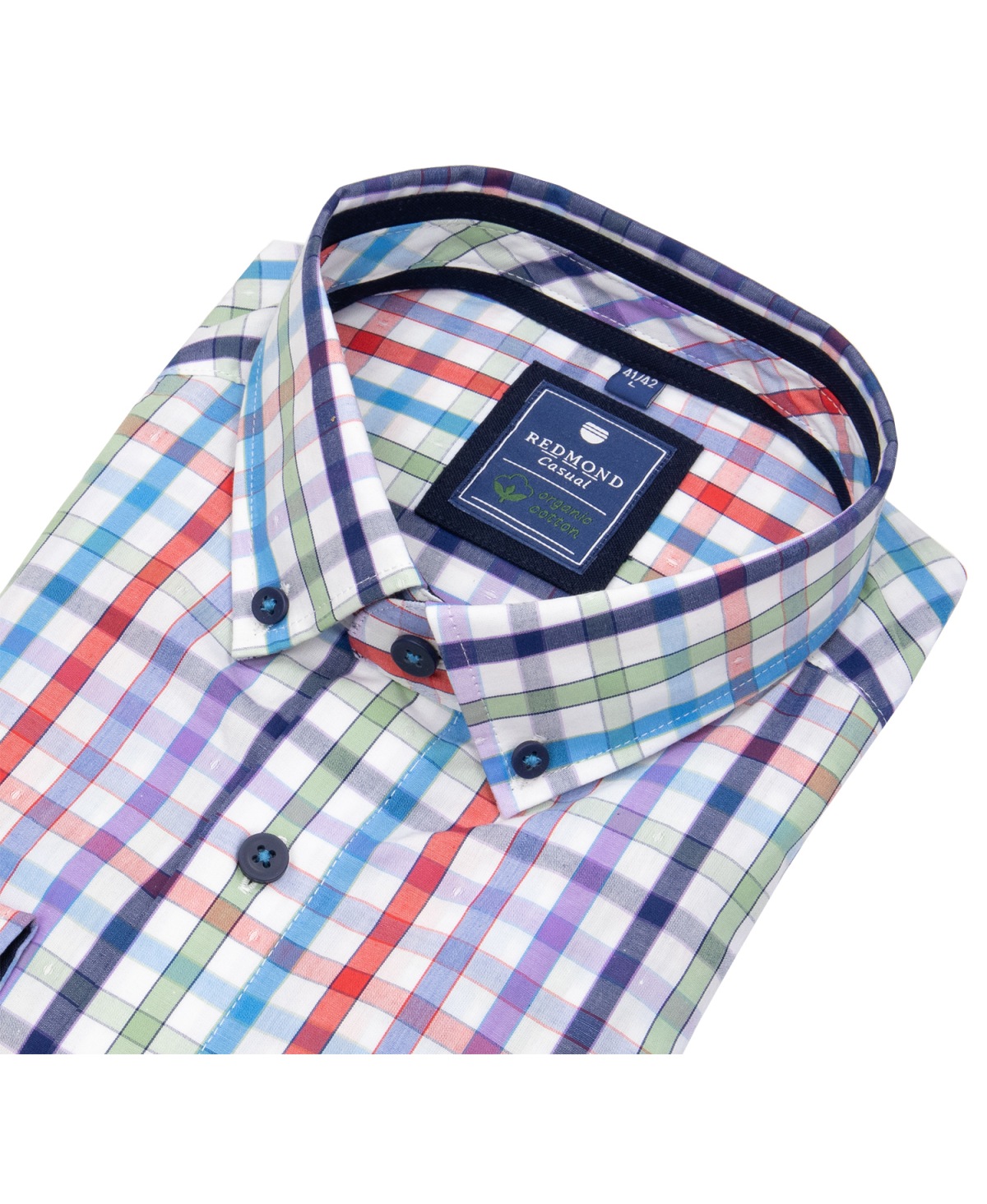 Redmond Hemd - Comfort Fit - Button Down Kragen - Bio Baumwolle - kariert - mehrfarbig - ohne OVP