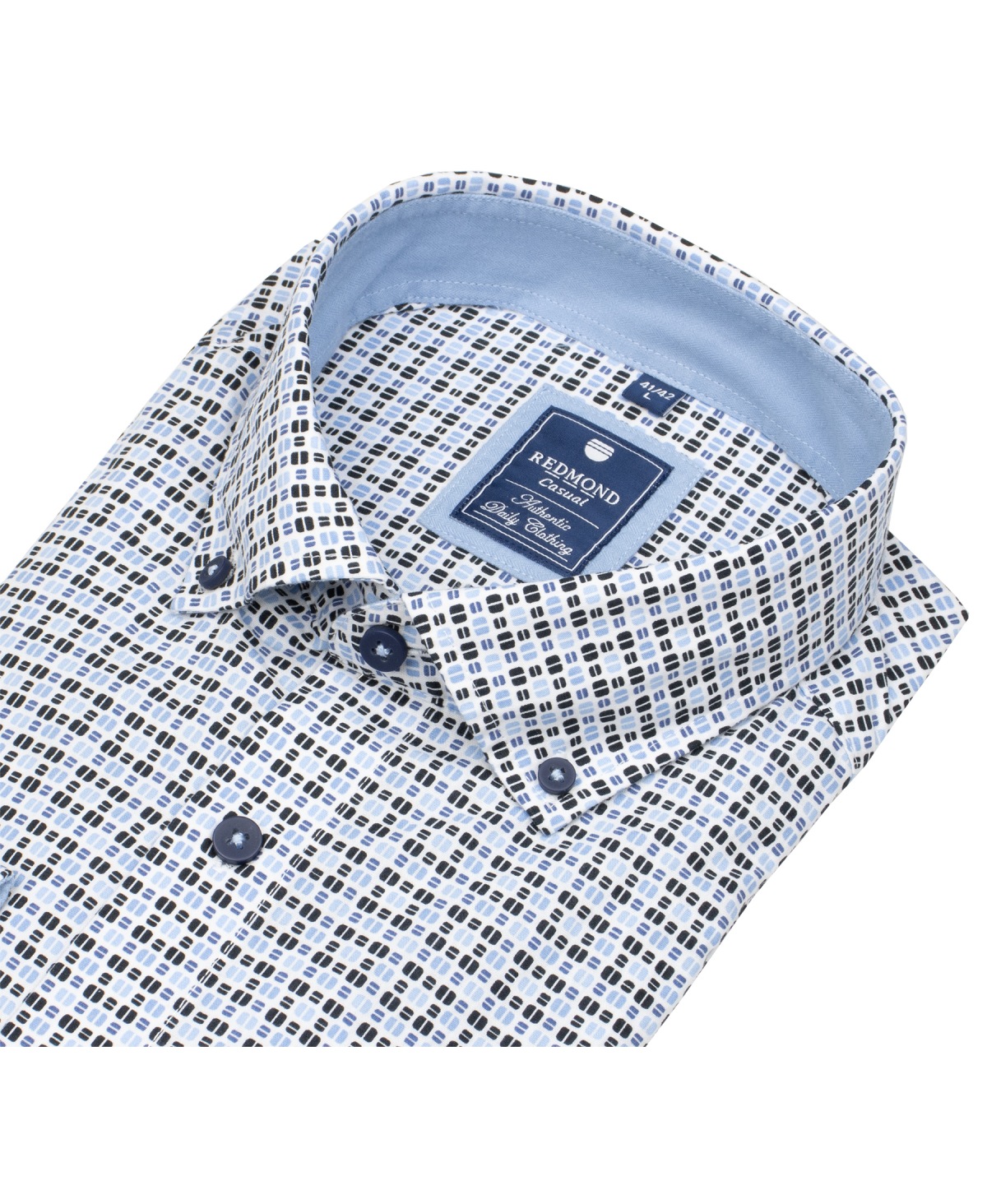 Redmond Shirt - Comfort Fit - Button Down Collar - Print - Blue - w/o OP