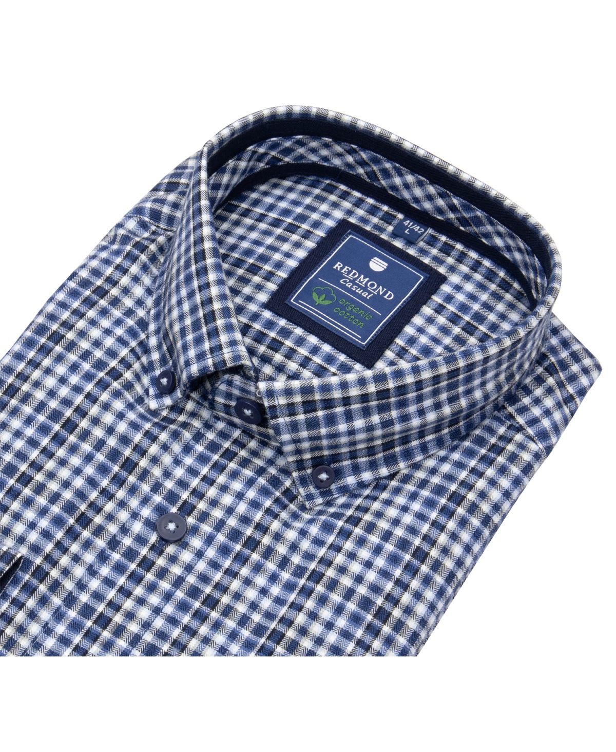 Redmond Hemd - Comfort Fit - Casual - Button Down - Bio Baumwolle - kariert - blau
