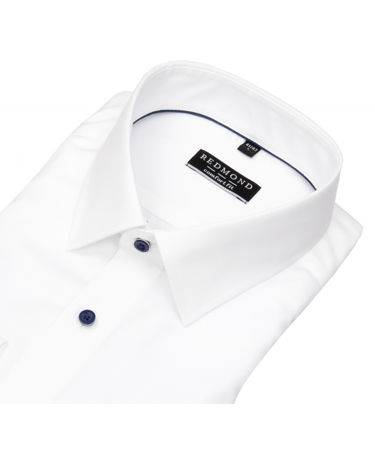 Redmond Hemd - Comfort Fit - Kentkragen - Twill - blaue Kontrastknöpfe - weiß