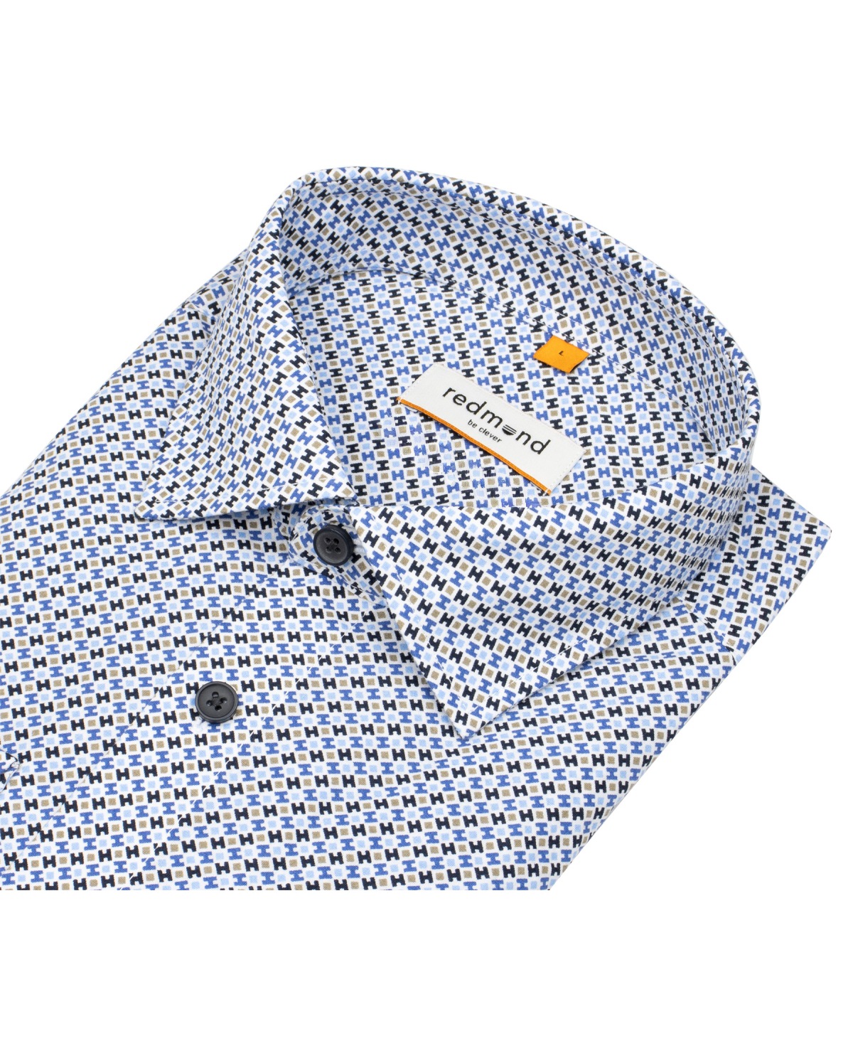 Redmond Hemd - Comfort Fit - Print - Kontrastknöpfe - blau