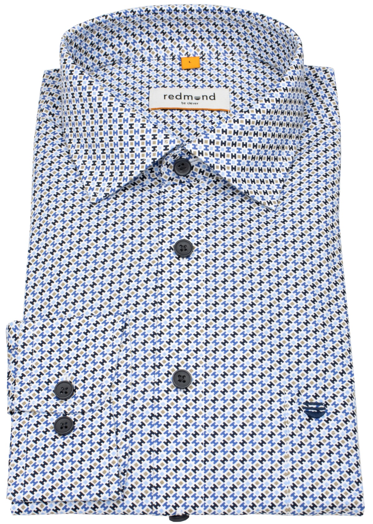 Redmond Hemd - Comfort Fit - Print - Kontrastknöpfe - blau