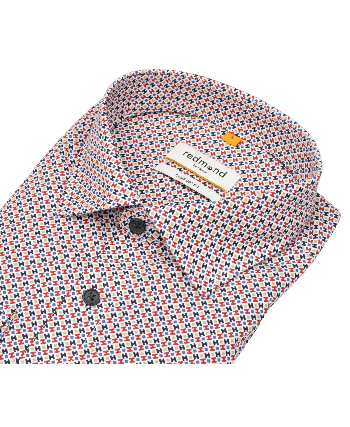 Redmond Hemd - Comfort Fit - Print - Kontrastknöpfe - rot