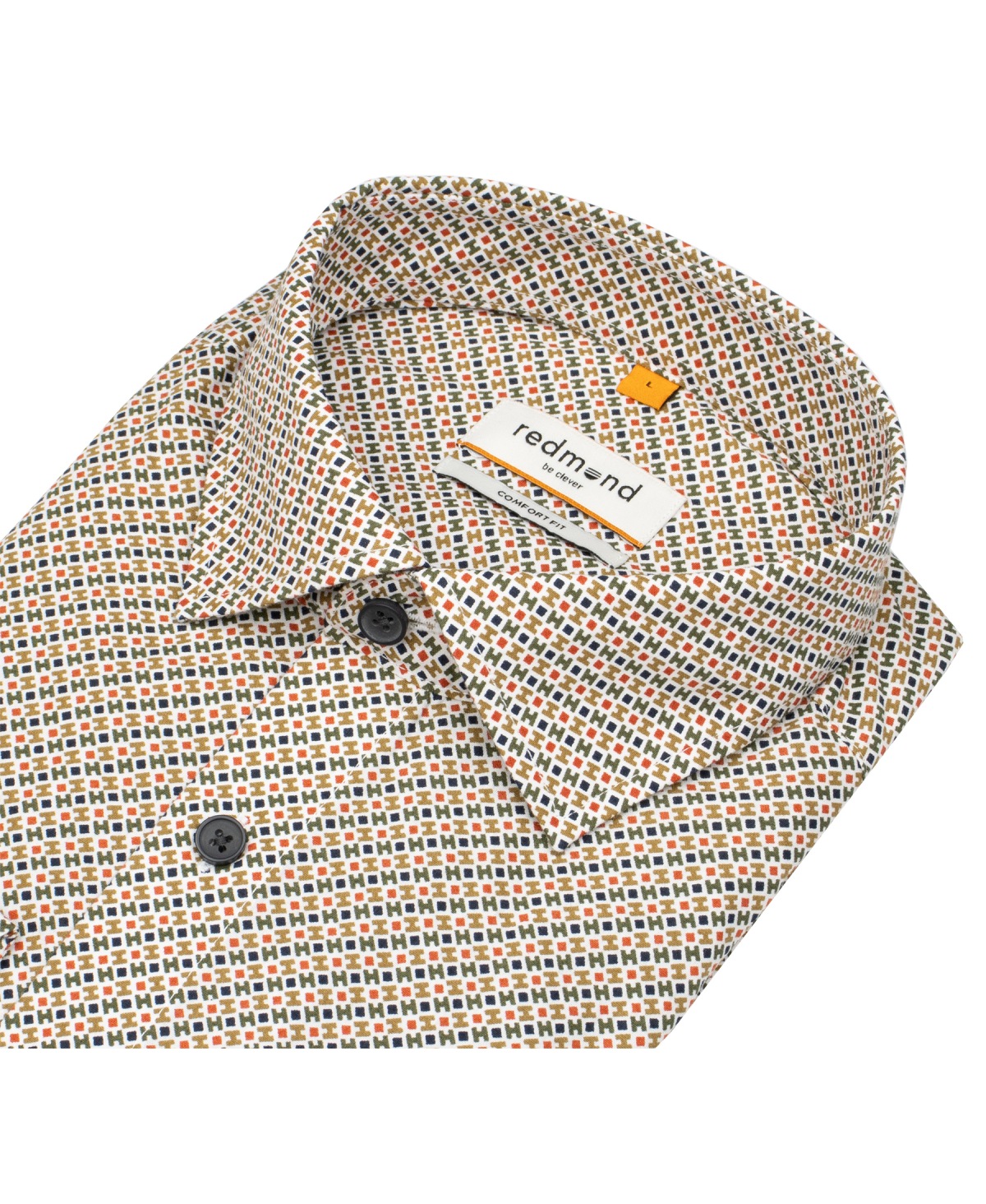 Redmond Hemd - Comfort Fit - Print - Kontrastknöpfe - terra