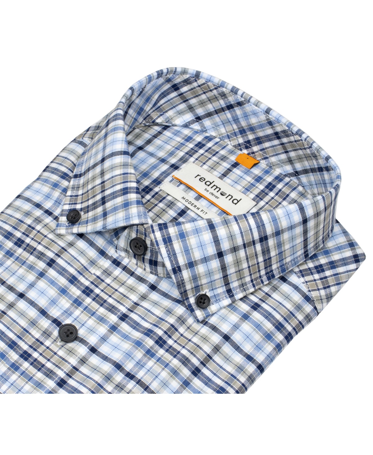 Redmond Hemd - Modern Fit - Button Down Kragen - kariert - blau