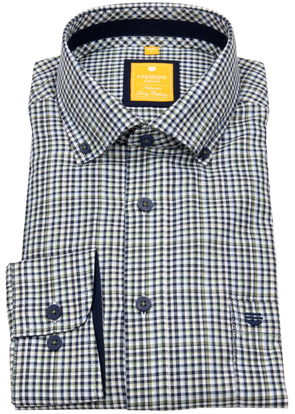 Redmond Hemd - Modern Fit - Button Down Kragen - kariert - blau / beige