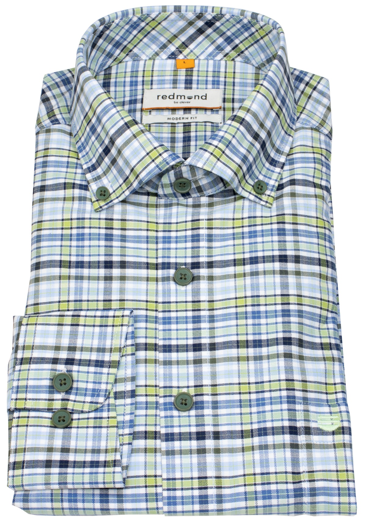 Redmond Hemd - Modern Fit - Button Down Kragen - kariert - grün