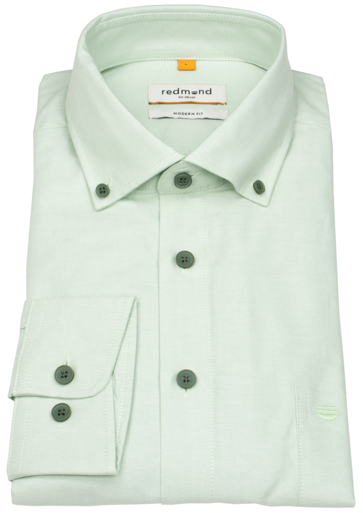 Redmond Hemd - Modern Fit - Button Down Kragen - Oxford Struktur - grün