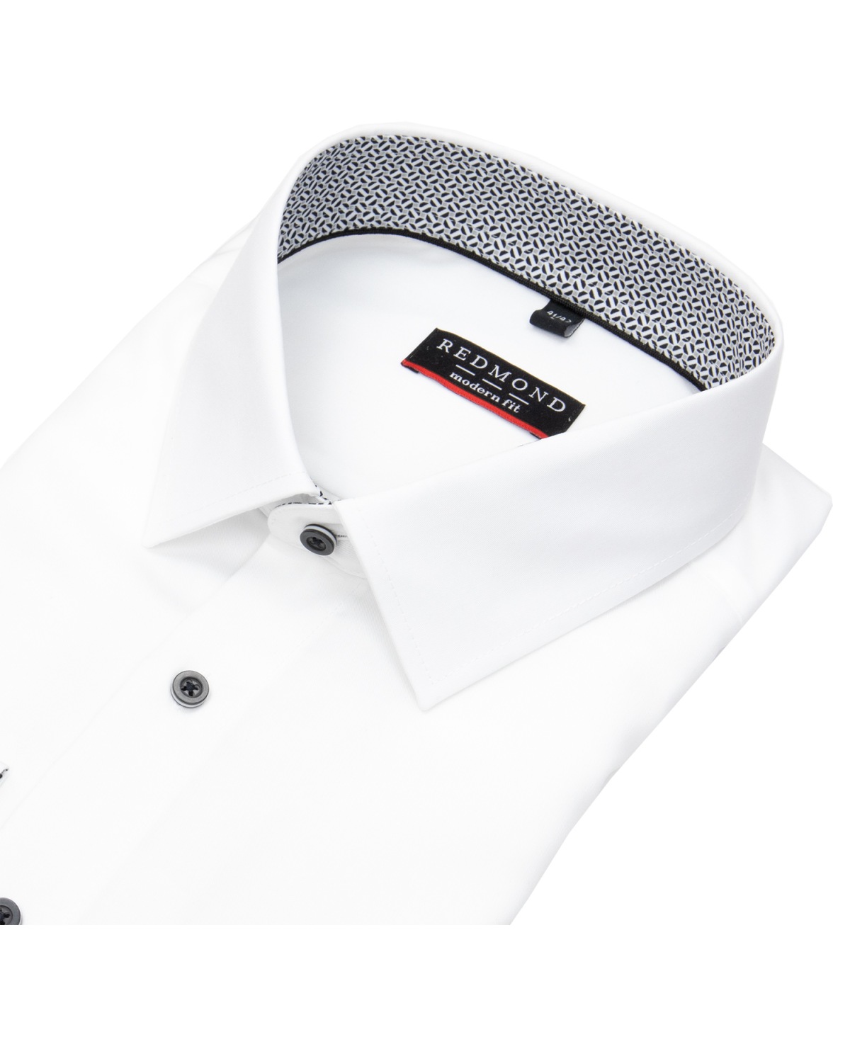 Redmond Hemd - Modern Fit - Kentkragen - Twill - schwarze Kontrastknöpfe - weiß - ohne OVP