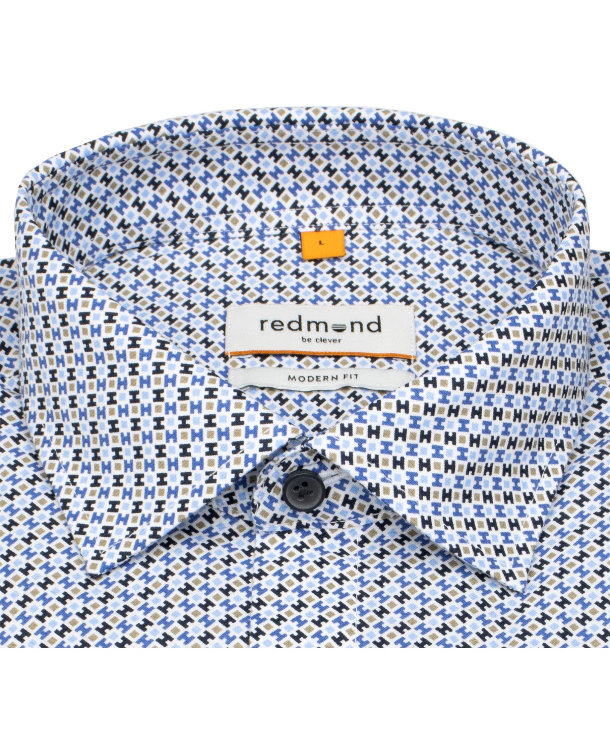 Redmond Hemd - Modern Fit - Print - Kontrastknöpfe - blau