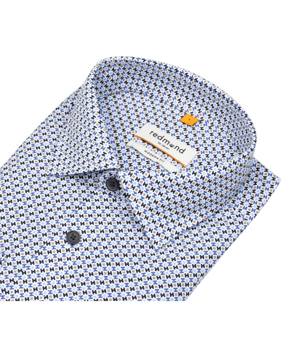 Redmond Hemd - Modern Fit - Print - Kontrastknöpfe - blau